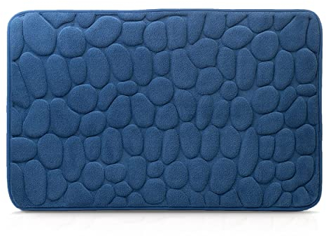 Amago - Mikrofaser Badteppich, Steinoptik 100 prozent PES, 50 x 80 cm - Blau
