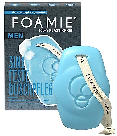 Foamie Festes Duschgel & Shampoo Männer Mit Wasserminze Und Zitrone, 3in1 Feste Dusche Und Gesichtsreinigung Erfrischender Duft, Feste Duschpflege Für Haut Und Haar, 90g