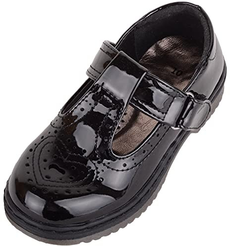 Absolute Footwear - Scarpe da scuola per bambini e ragazze, in finta pelle, con design a cuore, Vernice nera, 34 EU
