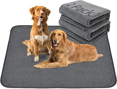 2 pack Dog Pee Pad Washable-Extra Large Instant Absorb Training Pads Non-Slip Pet Playpen Mat Waterproof Reusable Floor Mat for Puppy/Senior Dog Whelping Incontinence Housebreaking (104*104cm Grey)