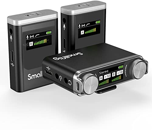 SMALLRIG W60 Micrófono Inalámbrico para iPhone, Teléfono Inteligente y Cámaras, Micrófono Lavalier Inalámbrico con Control de Ganancia de Doble Canal, Duración de la Batería 8H, 328pies - 3487