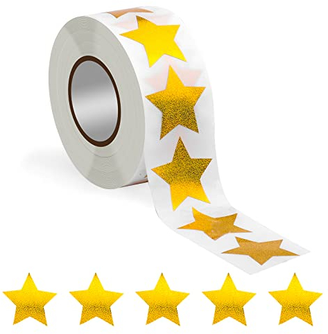 500 Stück 25mm Gold Sterne Aufkleber für Kinderbelohnung in Schule Klassenzimmer Selbstklebend Glitzerstern Aufkleber Lasersternaufkleber Stern Aufkleber Rolle für Lehrer Eltern Basteln