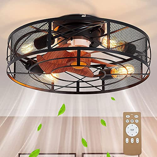 PAZWAHF Vintage Black Industrial Style Ceiling Fans,Ceiling Fan with Lights and Remote Control,for Bedroom Villa Dining Room Retro Ceiling Light Fixture(E26/E27)