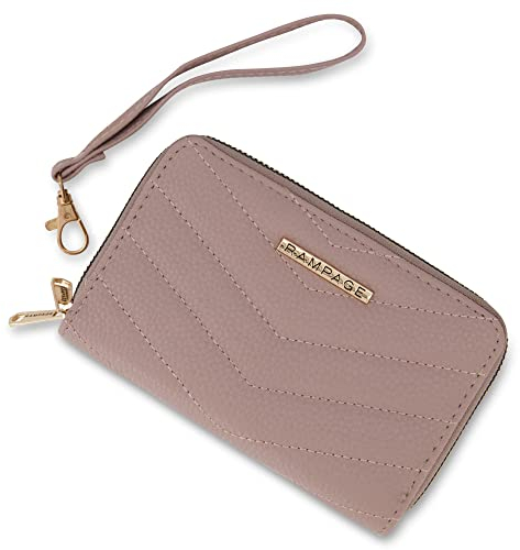 Rampage Damen Lange Midi Zip Around Wallet Clutch mit Handgelenkriemen, Doppelreißverschluss Funktion, Taube