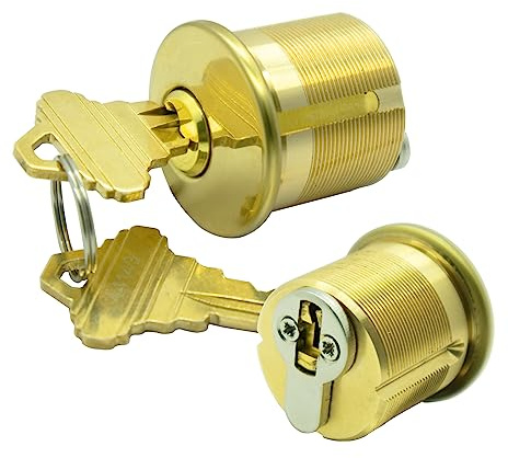 2 Pack Brass Mortise Door Cylinder Lock, 1 1/8 Inch Length Keyed Standard