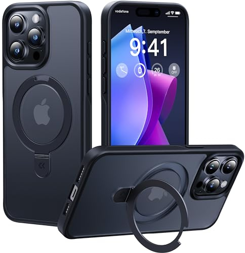 CASEKOO 2025 Neu Magic Stand für iPhone 15 Pro Max Hülle für MagSafe [Militärschutz] [Unsichtbarer Ständer] Stoßfeste Kratzfeste Schutzhülle Dünne Griffige Handyhülle Matte Case - Edel Schwarz