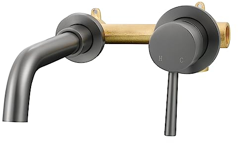 Tecmolog Waschtischarmatur Unterputz Messing Einhebelmischer Armatur Wasserhahn Bad für Waschbecken, Gebürstetes Grau, BGR6083A