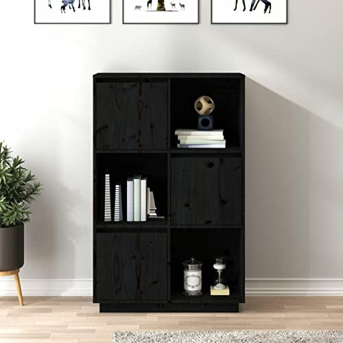 Camerina Highboard Schwarz 74x35x117 cm Highboard Wohnzimmer Esszimmerschrank Wohnzimmer SchräNke Highboard Vintage Buffetschrank Massivholz Kiefer