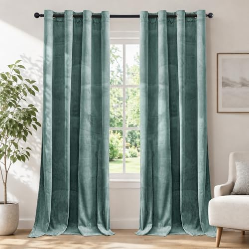 Ystyle Samt Vorhang Blickdicht 2er Set, H180 x B140 cm, Hellgrün | Wasserabweisend Gardinen Wohnzimmer Modern, Thermovorhang Hitzeschutz Kälteschutz, Verdunklungsvorhänge per Soggiorno