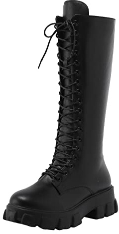 Stivali Neri Donna, Invernali Pelle Alti Anfibi Moda Antiscivolo Biker Stivaletti Comode Platform Biker Boots Motociclista Morbidi Stivali Impermeabile