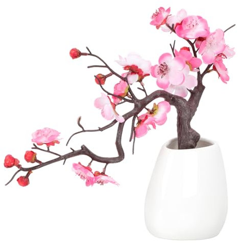 Vasen künstliche Pflaume Topfpflanze Blumenvasen dekorative Blumendekoration Mama Schreibtisch Topper Blumendekor rosa Blumenvase künstliche Pflaumenblüte Dekor kleine Bonsai Büro Magnolie Keramik