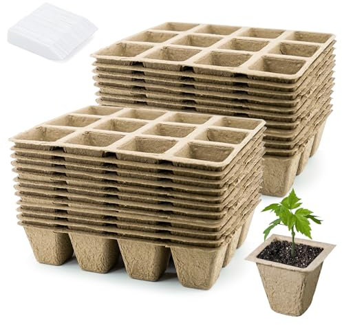 Muzhira 24 Pieces Pots pour Semis, 288 cellules 4.8cm Pots de Pépinière sans-Tourbe, Pot semis/Godets Semis/Pot de Repiquage/Pot de Culture pour la Plantation Intérieure et Extérieure