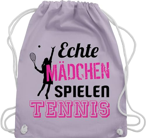 Turnbeutel Rucksack - Kinder Sport Kleidung - Echte Mädchen spielen Tennis schwarz - Unisize - Pastell Lila - tennisrucksäcke tennisspieler kinderturnbeutel tennistasche tennisfans turnsackerl