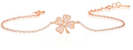 Diamond Treats Bracelet Or Rose en Trèfle à Quatre Feuilles pour Femme et Jeune Fille en Argent 925, Porte Bonheur, Bijou Élégant