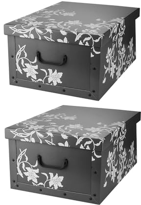 Home4You Papierbox Aufbewahrungsbox Aufbewahrungskiste - 2er Set - recycelter Karton - Grau - Rankenmuster - 51x24x37 cm