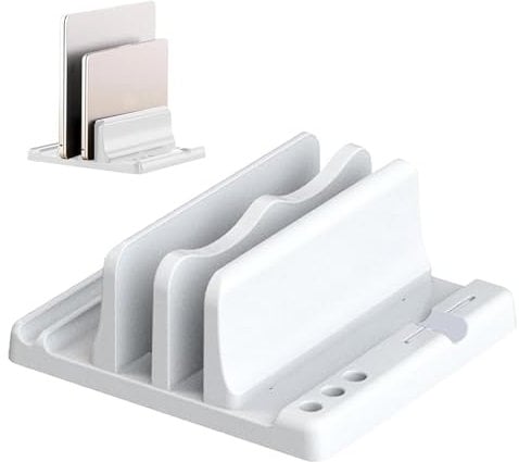 Ansodo 4 In 1 Vertical Laptop Stand, Space-Saving Laptop Stand, Office Home Adjustable Dock Laptop Holder Compatible Surface, Laptop Stand Vertical Space Saving (White)
