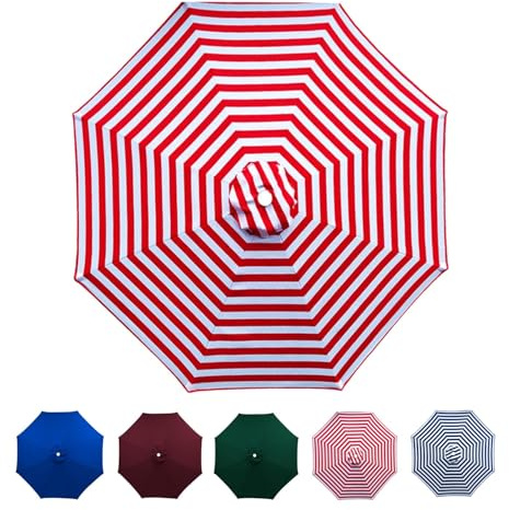 2.3/2.7/3.0m Anti-Ultraviolett Sonnenschirm Ersatz Terrasse Garten Balkon 8 Streben,Windfest Ersatz-Regenschirmstoff,Outdoor Markt Tisch Schirm Sonnenschirm Ersatzdach(Rote und weiße Streifen,230 cm)