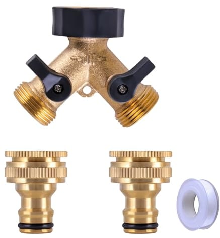 ONLISUM Brass 3/4 2-Way Hose Splitter Y Valve With Individual Switch and Quick Connectors