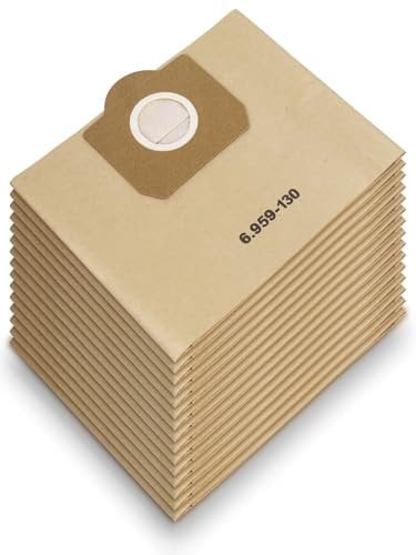 15 Stück Papierfilterbeutel für Kärcher 6.959-130.0, WD3 Staubsaugerbeutel Papier Filtertüten Beutel für WD3 1629 MV3 Premium A2201/2604/2251/2554/2504/2204 Filterbeutel Paperbags Staubsaugertüten
