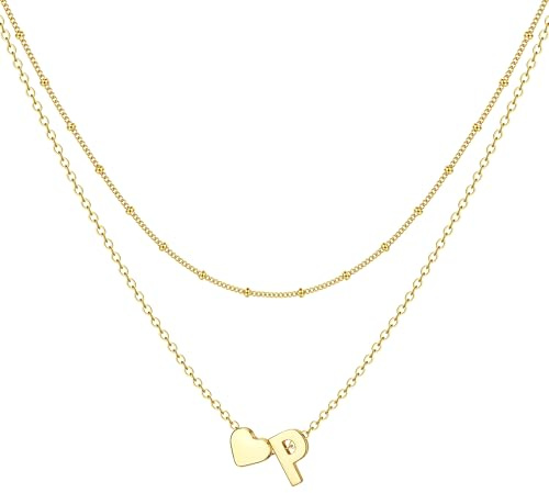 BodyBonita Collana con Cuore Iniziale a Strati in Oro 14K Placcato - Delicata Collana con Nome Personalizzato Monogramma a Forma di Cuore per Donna - Alla Moda