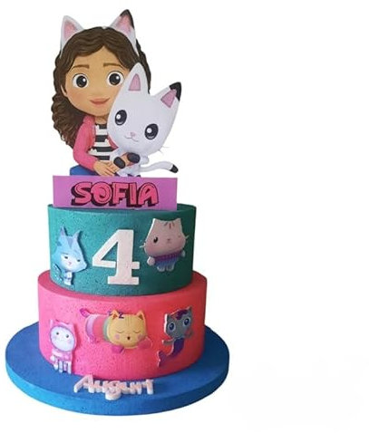 Torte, Motiv: Gabby und das Puppenhaus, personalisierbar mit Namen und Nummer