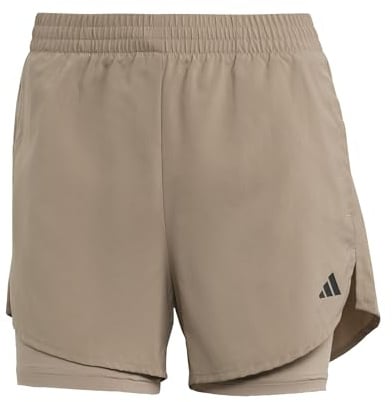 adidas Damen AEROREADY Made for Training Minimal Two-in-One Shorts, Chalky Brown/Black, XL