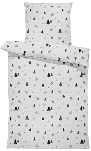 one-home 4 teilig Winter Bettwäsche 135x200 cm Tannenbaum Weihnachten Flausch Warm Fleece