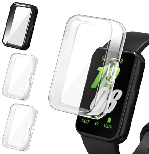 iVoler 3 Pezzi HD Clear Cover con Pellicola Protettiva per Samsung Galaxy Fit 3, Copertura Completa Custodia Anti-Graffio Ultra Sottile Morbida TPU Case, 2 Trasparente + 1 Nero