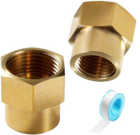 Lyeteung 2 Pièces G3/8 vers G1/4 Manchon de Réduction en Laiton, Femelle Raccord Fileté Raccords en Laiton, Connecteurs Réducteurs en Laiton, avec Ruban de Plombier, pour le Raccordement de Tuyau