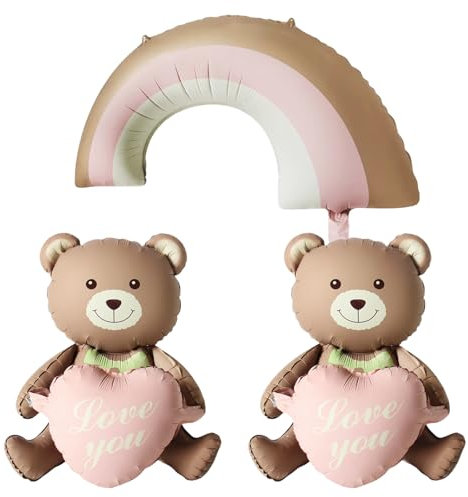 KOBOKO Bär Geburtstag Deko, Bär Folienballon Geburtstagsdeko Mädchen, Bär Luftballon Tiere Ballons, Bären Tier Luftballons Baby, Bär Regenbogen Ballons Rosa für Kindergeburtstag Babyparty Deko