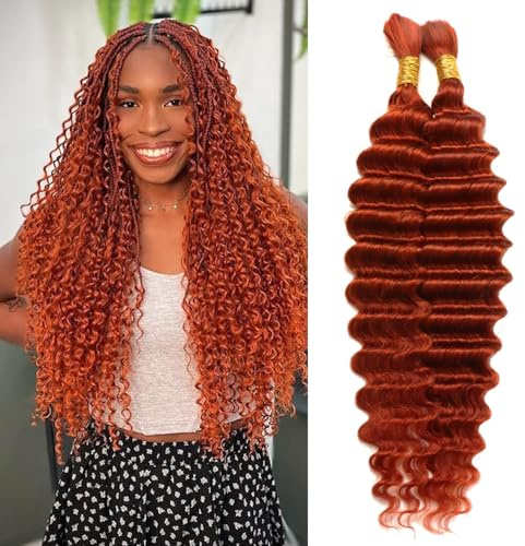 Deep Wave Curly Human Braiding Hair for Boho Braids 2 Bundles Water Wave Bulk for Micro Braids Wet and Wavy Bundles Hair Extensions (350#, 20Inch 100g(50gx2Bundles))