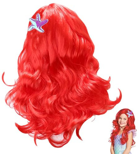 Meerjungfrau Prinzessin Arielle Perücke Lange Lockige Haare Perücken Frauen Arielle Perücke Kinder Kostüm Zubehör Mädchen Meerjungfrau Prinzessin Roter Perücke Halloween Cosplay Karneval Verkleiden
