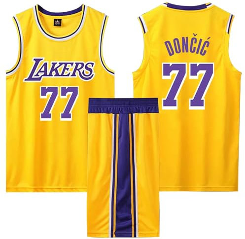 ABRTJCL Basketball-Spieltrikots für Herren/Jungen, 2er-Set Basketball Trainings Ärmellos Trikot und Hose, Kinder/Erwachsener Sleeveless Basketball Trikot gelb 4XL