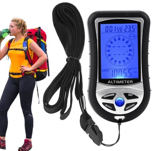 Höhenmesser Taschenmesser 8-in-1 Tragbarer Barometer Kompass Wettervorhersage mit Hintergrundbeleuchtung, Uhr, Zähler für Outdoor-Sportarten