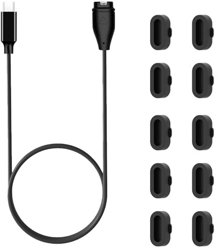 Leloco Type C ladekabel Uhr Ladegerät Kompatibel mit Garmin Uhr Ladekabel Fenix 7 7x 7 pro, 6 6S 6X Pro, Fenix 5 5S 5X Plus, Forerunner 745 935 945 45 45S 245 usw Mit 10 Schwarzen Staubschutzstöpseln