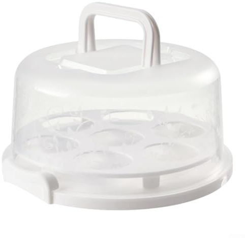 Porta torte compatto con coperchio sicuro e manico pieghevole per un facile trasporto di torte, cupcake, muffin e antipasti da 20,3 cm (bianco)