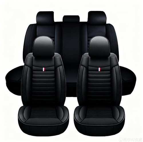 5-Teiliges Autositz-Schon-Set, Universal Autositzbezüge für Peugeot 2008 206 207 207 SW 208 3008 307 308 308 SW 508 508 SW, Kunstleder, Atmungsaktiv & Wasserdicht & Kratzfest, (Schwarz)