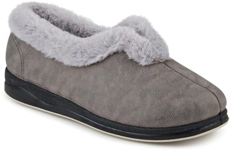 Pavers Womens Wide Fit Memory Foam Cosy Slippers Grey Size 7 | Autumn Winter Collection | Full Slipper Slipper | Pull On | Flat | Memory Foam Insole