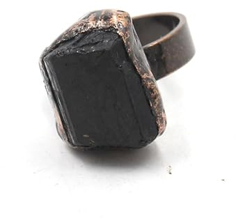 YOPI Natürlicher schwarzer Turmalin-Ring mit unregelmäßigem offenem Ring | Einzigartiger Natursteinschmuck for Frauen