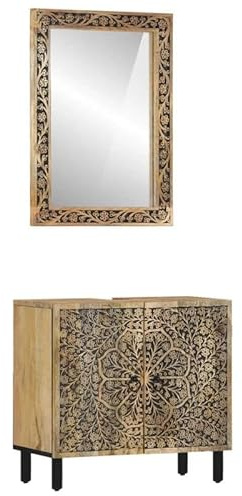 Bladez 2-TLG. Badmöbel-Set aus Massivholz Mango mit natürlichem Finish & Glas - Hochwertiges Badezimmerschrank-Set für stilvolle Räume - Langlebig & umweltfreundlich