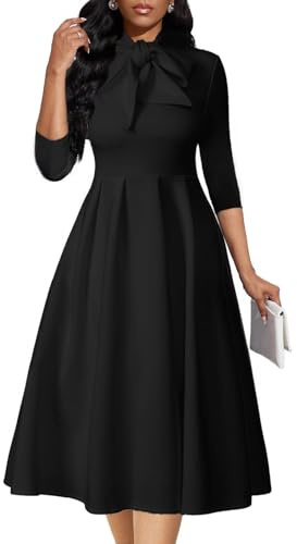 Church Dresses for Women Midi A-Line Fit and Flare Dress 3/4 Sleeve Elegant Party Dress