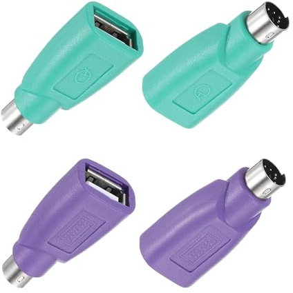 GERUI S/2 auf USB Adapter-Männlich zu weiblich, 4 Stück, Grün+Violett | PS/2 Stecker zu USB Buchse Adapter für Tastatur Maus, USB auf PS/2 Tastatur Adapter-Männlich zu weiblich, Grün+Violett