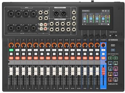 YAMAHA MGX16 Digitaler Audio-Mixer mit Touch-LCD, Bluetooth, Schwarz | Vielseitiger Audio-Mixer mit Dual-USB, microSD-Recording und erweitertem I/O