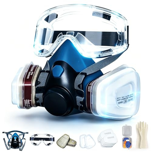 Atemschutzmaske Wiederverwendbare,Gasmaske mit Schutzbrille und Filter Staubmasken Atemschutz Feinstaub Atemschutzmaske Lackierer 10 Filtrierbare für Lackieren, Arbeiten, Schleifen, Feinsta