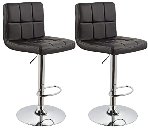 Duhome Barhocker Barstühle 2er Set höhenverstellbare Tresenhocker Bistrohocker 360° Drehstuhl PU Leder mit Rückenlehne Fußstütze, Schwarz