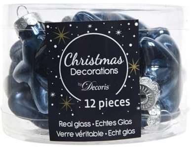 12 Weihnachtskugeln GLAS Sterne 4cm ( marineblau / nachtblau / navy ) // Christbaumkugeln Baumkugeln Baumschmuck Weihnachtsdeko Kugeln Glaskugeln Dose Stern