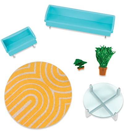 Lori Moderndes Wohnzimmer Set, Zubehör für 15 cm Mini Puppen, Couch, Teppich, Pflanze und mehr – Puppenzubehör, Accessoires – Spielzeug für Kinder ab 3 Jahre