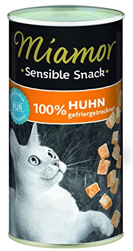 MIAMOR - Sensible Snack | Snack aus 100% Hühnerbrustfilet zum Verwöhnen ernährungssensibler Katzen. Ergänzungsfutter im in praktischer Dose ohne jegliche Zusätze | 12x30g Huhn
