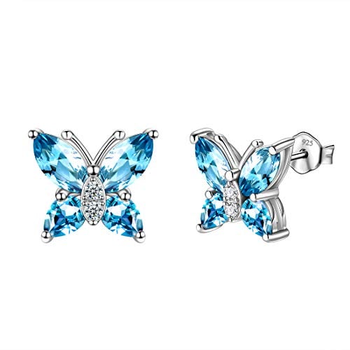 Aurora Tears Women Butterfly Earrings 925 Sterling Sliver Jewellery March Birthstone Blue Aquamarine Stud Dating Gifts DE0078S