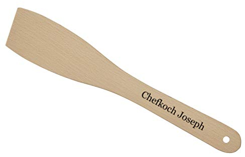 Pfannenwender mit Gravur - Name oder Spruch - Küchenhelfer aus Holz, Buche, naturbelassen, hitzebeständig, Küchenutensil zum Kochen, Braten, Backen, für beschichtete Pfannen, Grill, Wok